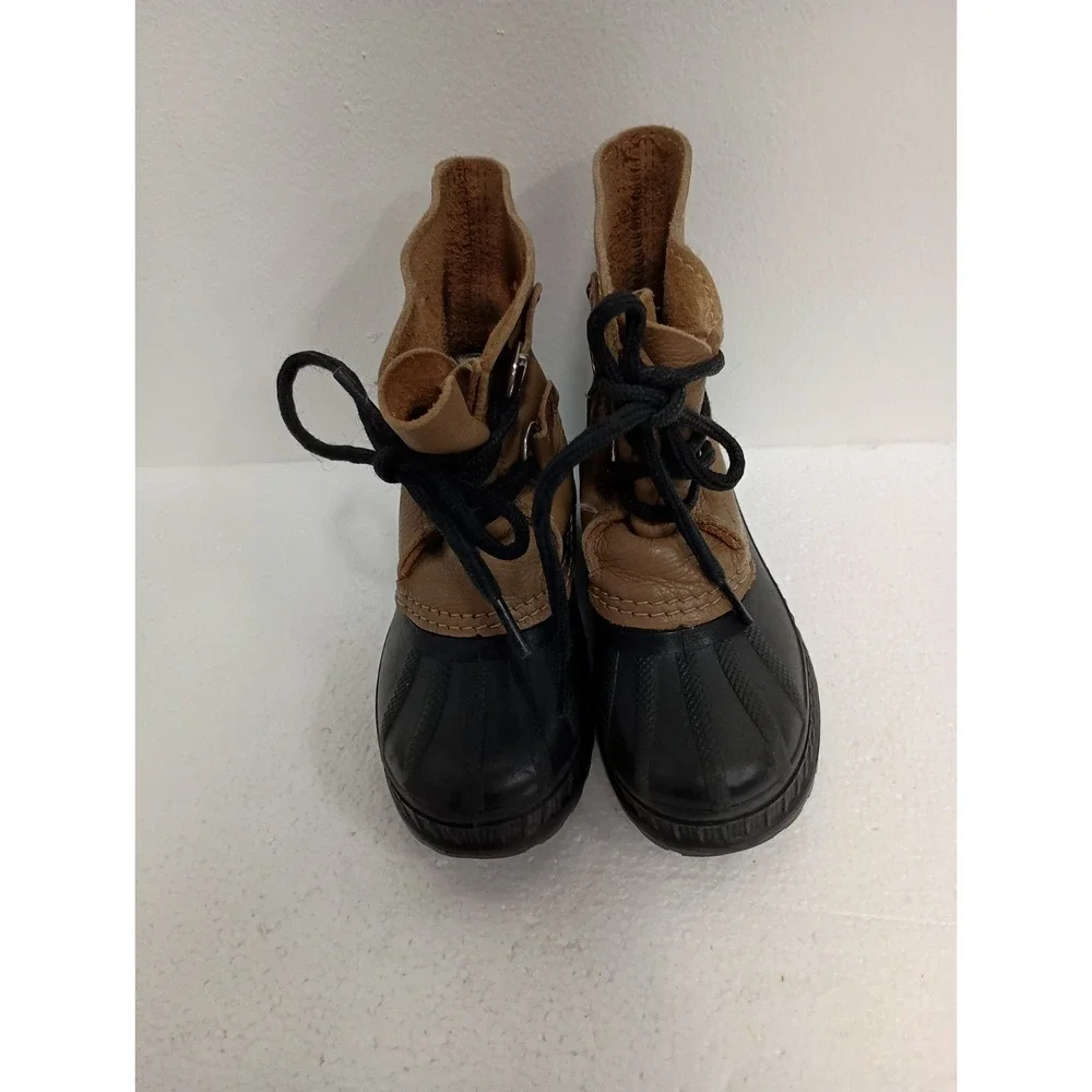 Sorel Snow Winter Boots Kids Size 10 Brown Black Waterproof Unlined Lace Up